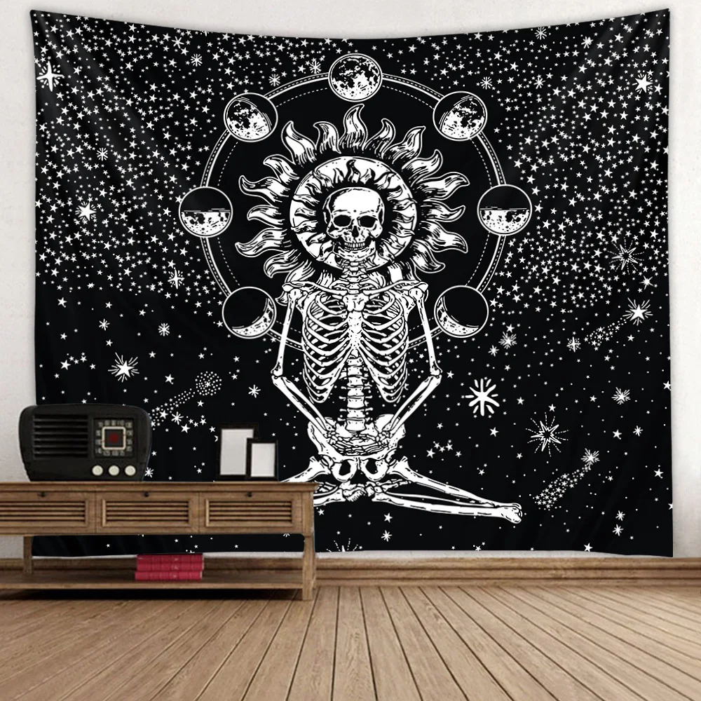 Гобелен в стиле хиппи Void с изображением сахарного черепа мандала настенный