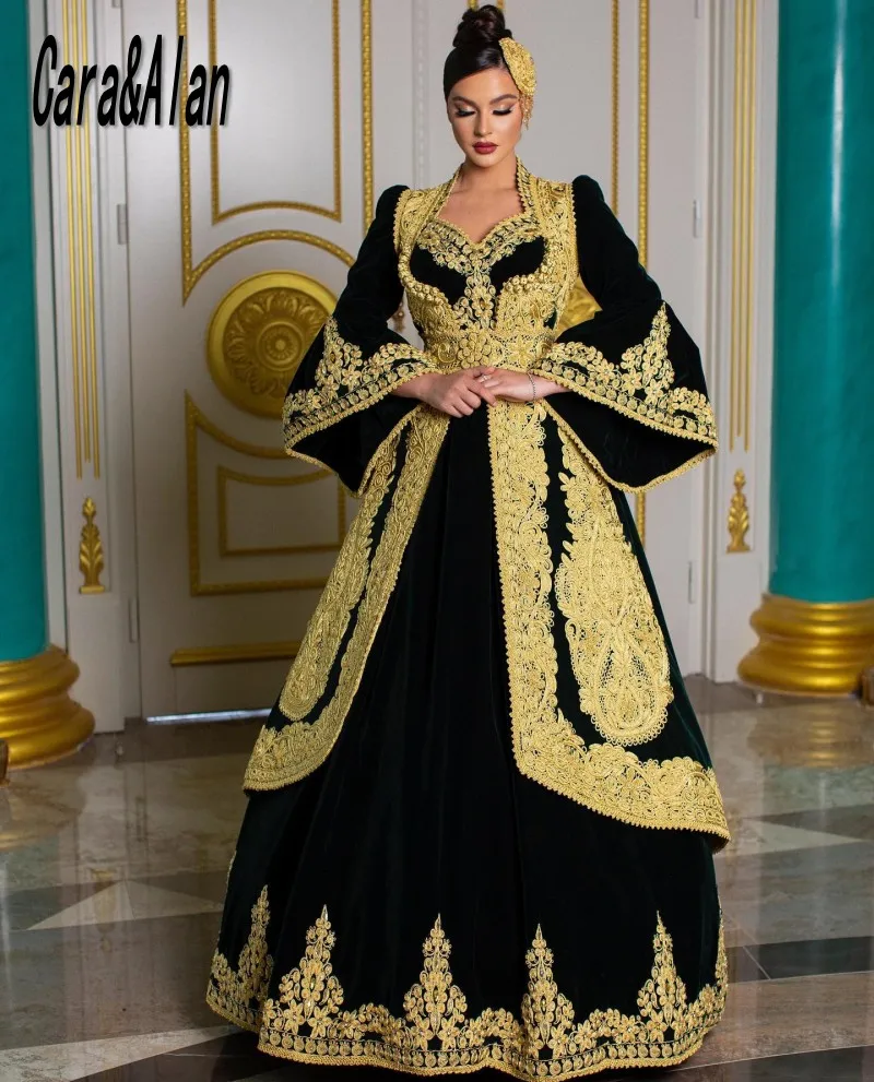 

Two Pieces Traditional Kosovo Dark Green Evening Dresses Lace Applique Velvet Albanian Prom Dress robe de soirée de mariage