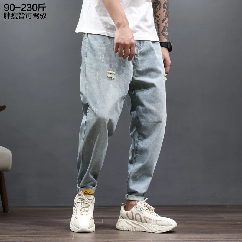 

Cat 'S Paw Ripped Jeans Men Fashion Brands Fat Plus-Sized Plus Size Loose Harem Pants Summer Men 'S Pants Japanese Style