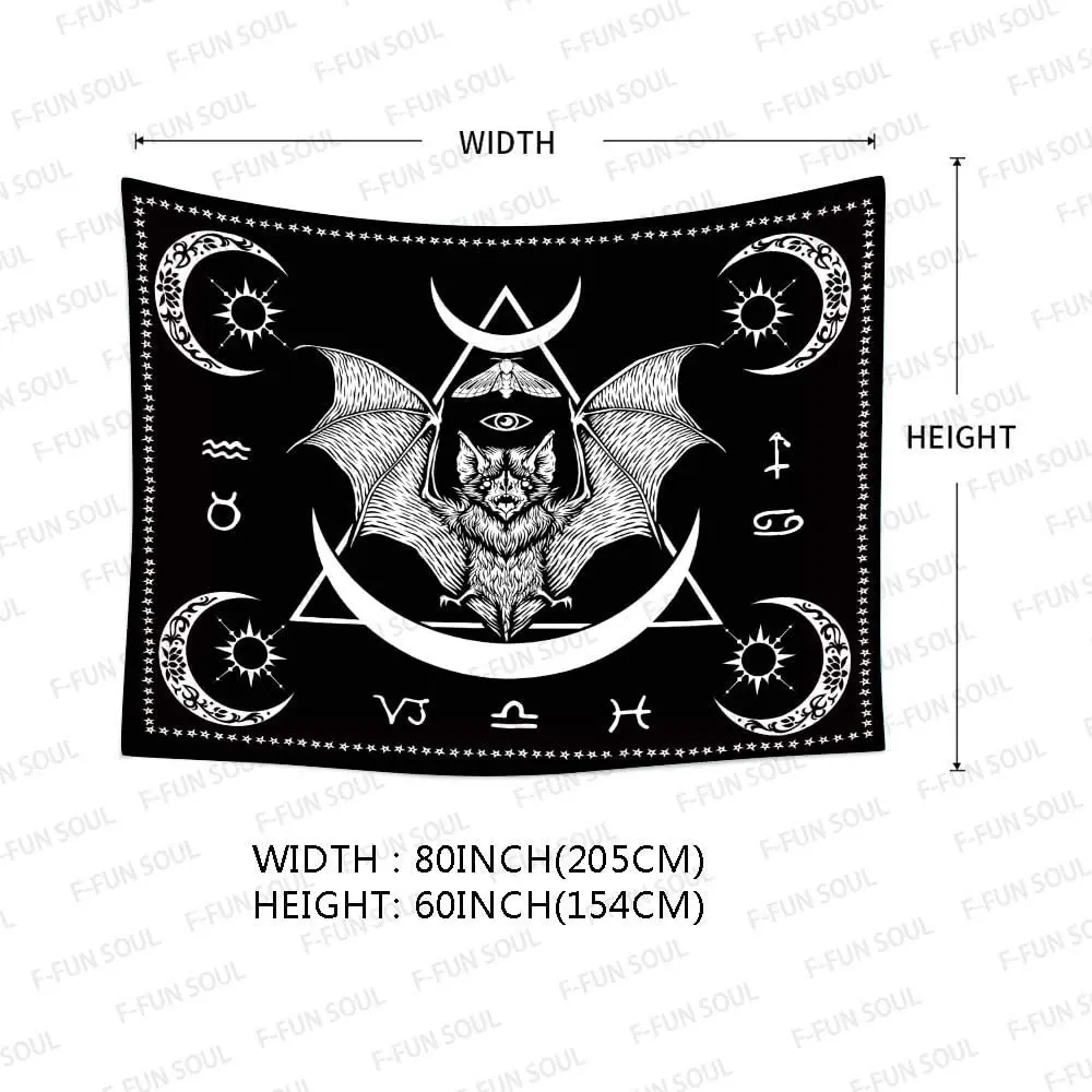 

Occult Bat Moon Moth Mysterious Eyes Runes Black and White Art Wall Hanging