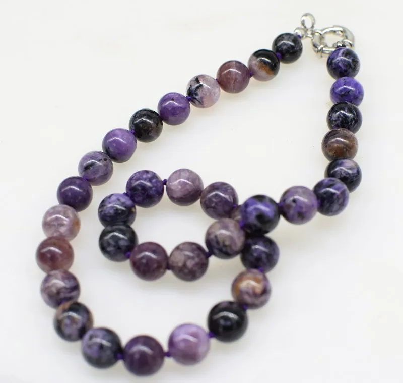 Ожерелье из драгоценных камней Charoite круглое фиолетовое ожерелье 8/10/12 мм 18 дюймов