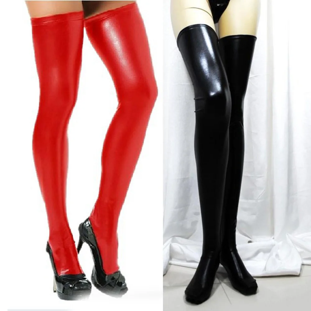 

Women PU Leather Leggings Thigh High Long Stockings Stretch Over Knees Wetlook Clubwear Sexy Sock Pole Dance PU Leather Clubwear
