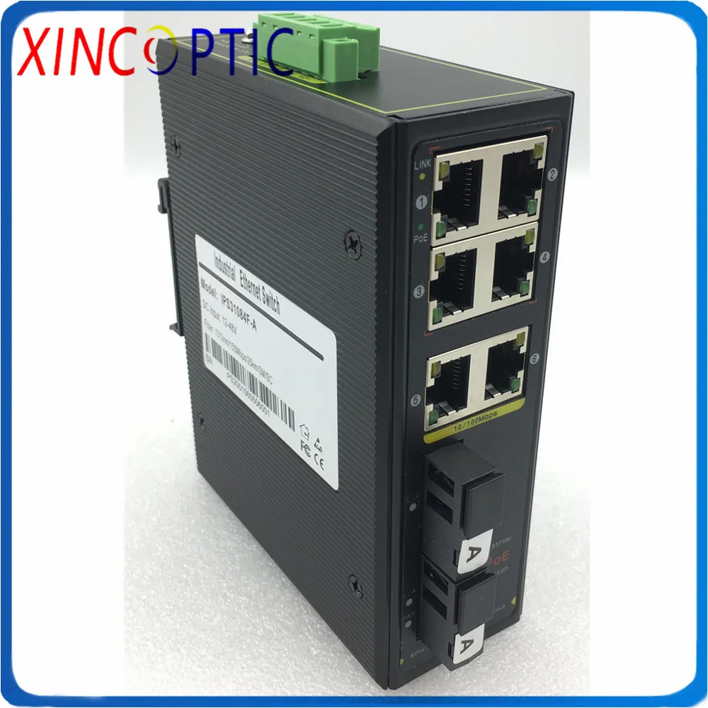 6 портов 10/100 м неуправляемая сеть Промышленный Коммутатор Ethernet 2 одно волокно + 6utp