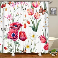 tulip flower floral print bathroom shower curtain polyester waterproof curtain home decoration shower curtain with hook 180x200