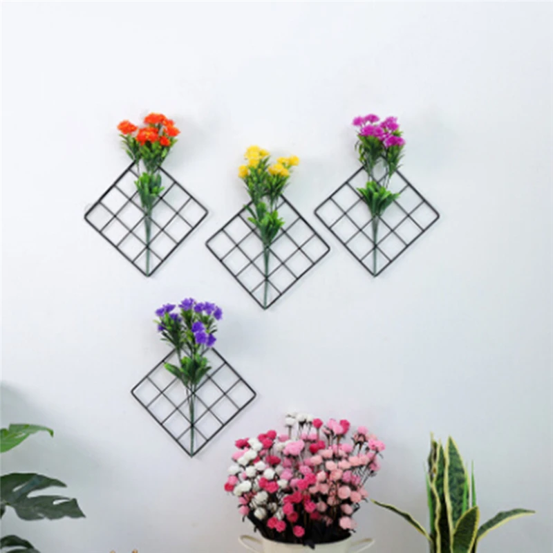 

Black Nordic Style Metal Grid Wall Photo Grid Picture Postcard Frame Iron Storage Shelf Home Decor