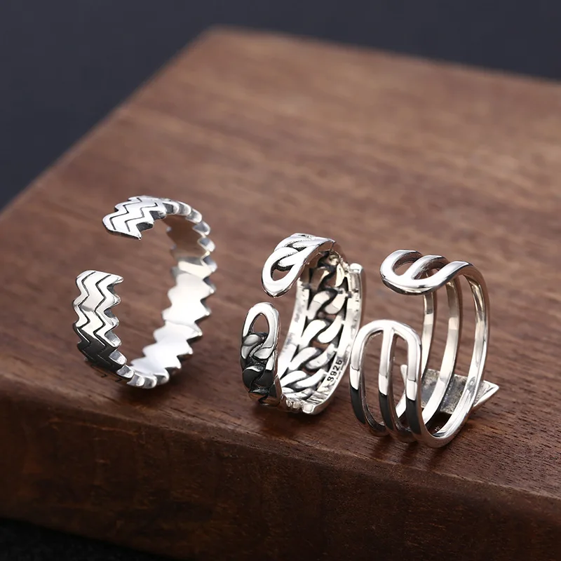 

FNJ Simple Small Ring 925 Silver Adjustable Original S925 Solid Silver Rings for Women Jewelry AG925