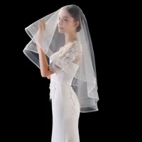 2020 short wedding veil ribbon edge one layer without comb white ivory bridal bride accessories veil velo novia