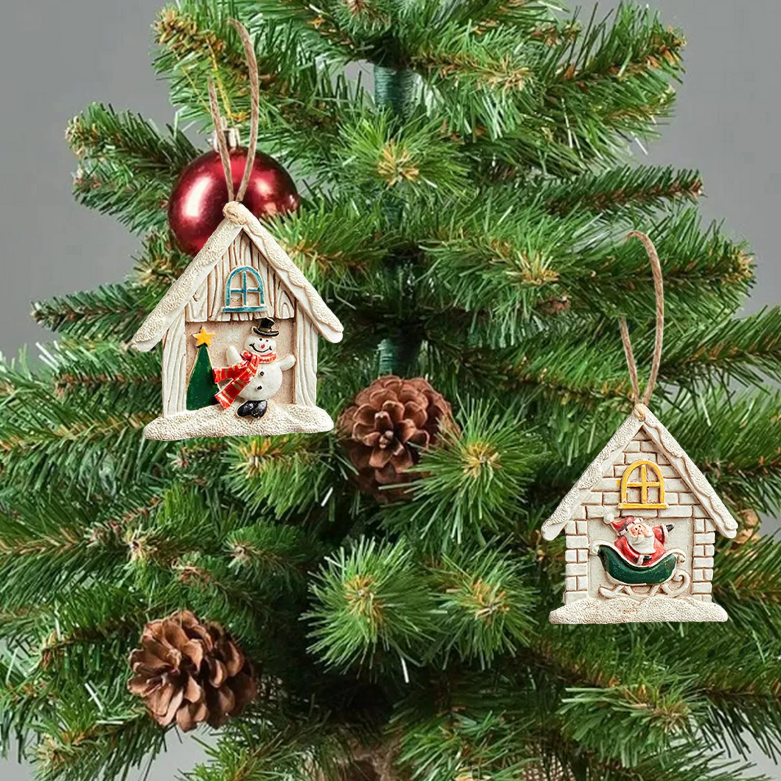 

Santa Claus Snowman Resin Small House Pendant Christmas Ornaments Scene Props Arrangement Christmas Home Xmas Navidad