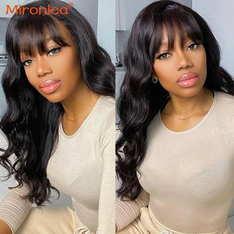 Body Wave Human Hair Wig Full Machine Made Wig With Bangs Natural Color Brazilian Remy Human Hair Wigs 8-26 Inch Fast Shipping