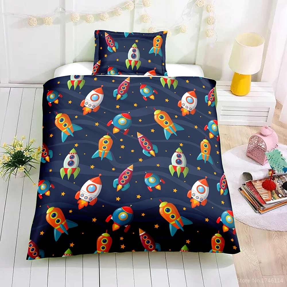 

Spaceship Rocket Planet 3D Cartoon Printed Bedding Set Twin Full Queen King Size Duvet Cover Set for Home Kids Bedroom Decor
