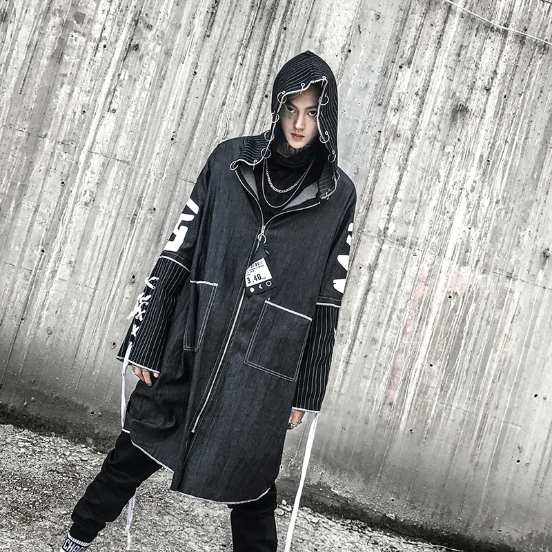 

UYUK Autumn And Winter New Fashion Trend Casual Street Wind Hooded Long Section Printed Men's Windbreaker Coat Hombre