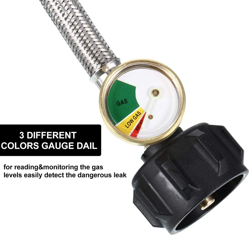 

Retail 2 Packs 1/4Inch Inverted RV Propane Hose Connector with Gauge Stainless Steel Braided RV Pigtail Hose with Dust Covers