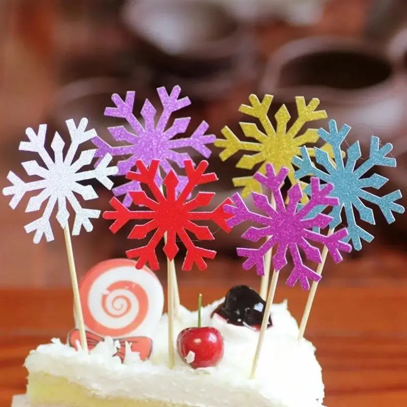 10 шт. снежинка кекс топперы Блестящий Топпер для торта выбор на Рождество День