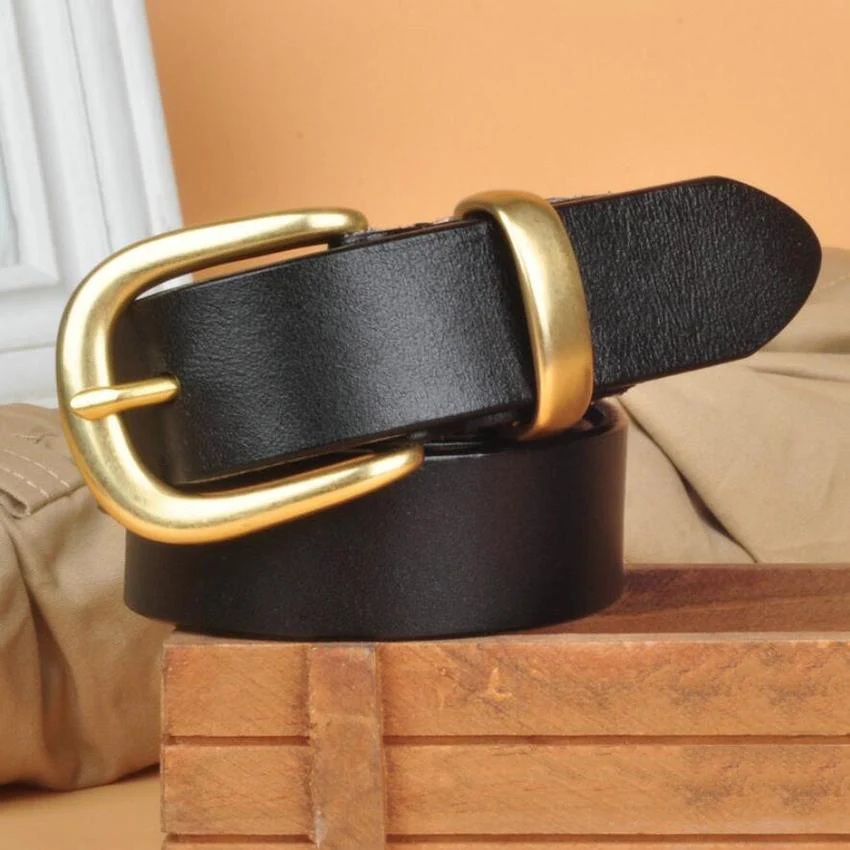 

Women Solid Brass Buckle Genuine Leather Top Layer Cowskin Belt Fashion Lady Black Jeans Waistabnd Quality Assurence BCD056