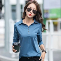 t shirts women autumn new fashion solid basic button slim thin tops female turn down neck long sleeve casual tees t shirt femme