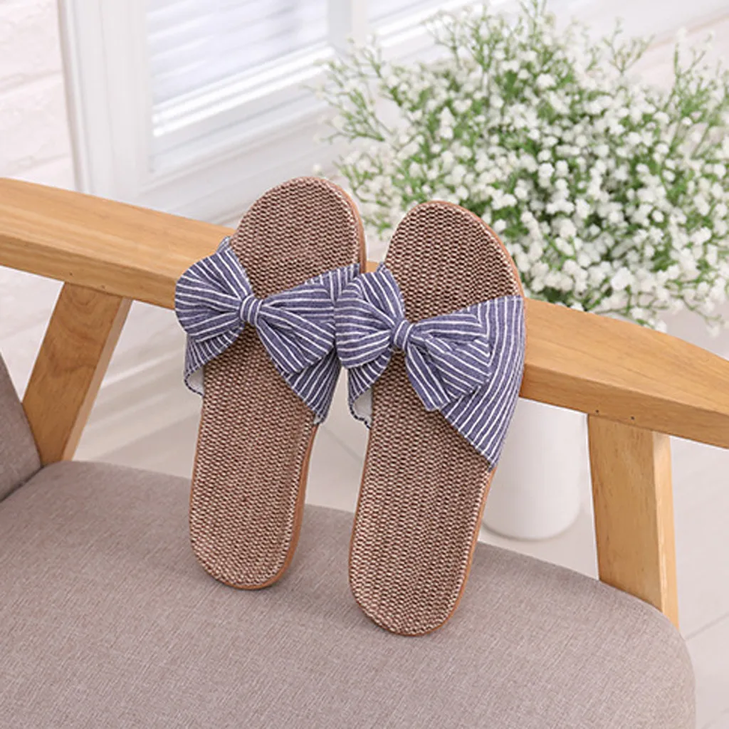 SAGACE Summer Womens Sandals Bowknot Linen Flip Flops Shoes Slippers stripe Flat With Beach Ladies outdoor sandals A1226 | Спорт и