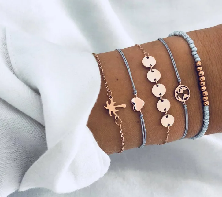 5/4 шт/комплект женские модные браслеты жемчужный лист ракушка сердце карта