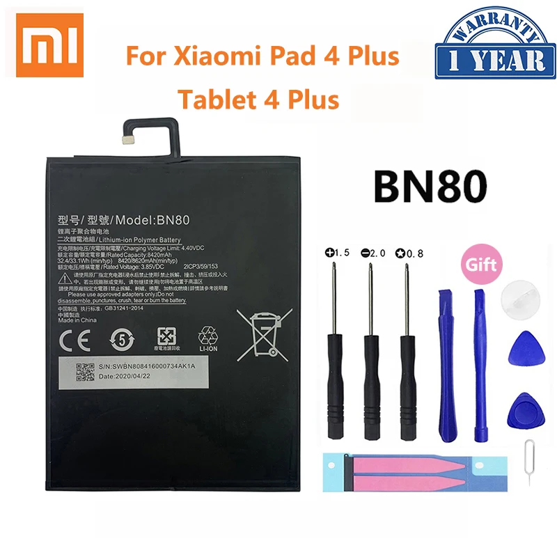 

100% Original BN80 8420mAh Phone Battery For Xiaomi Pad 4 Plus Tablet 4Plus High Capacity Replacement Batteries Bateria