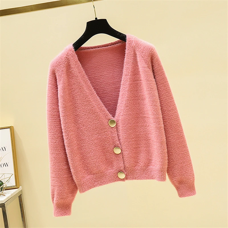 Женский кардиган осень 2019 Пушистый черный вязаный свитер уличная винтажная