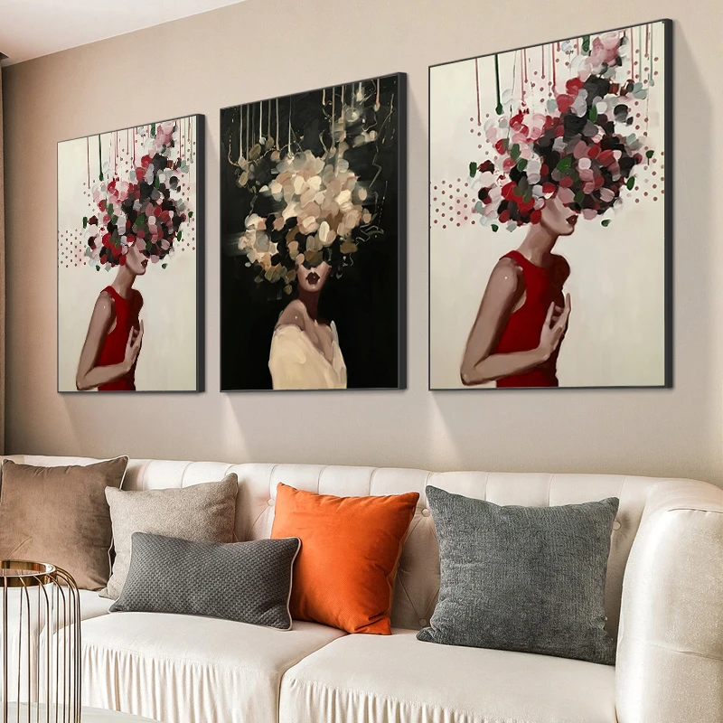 Абстрактная Женская Настенная картина с цветами на холсте фотография