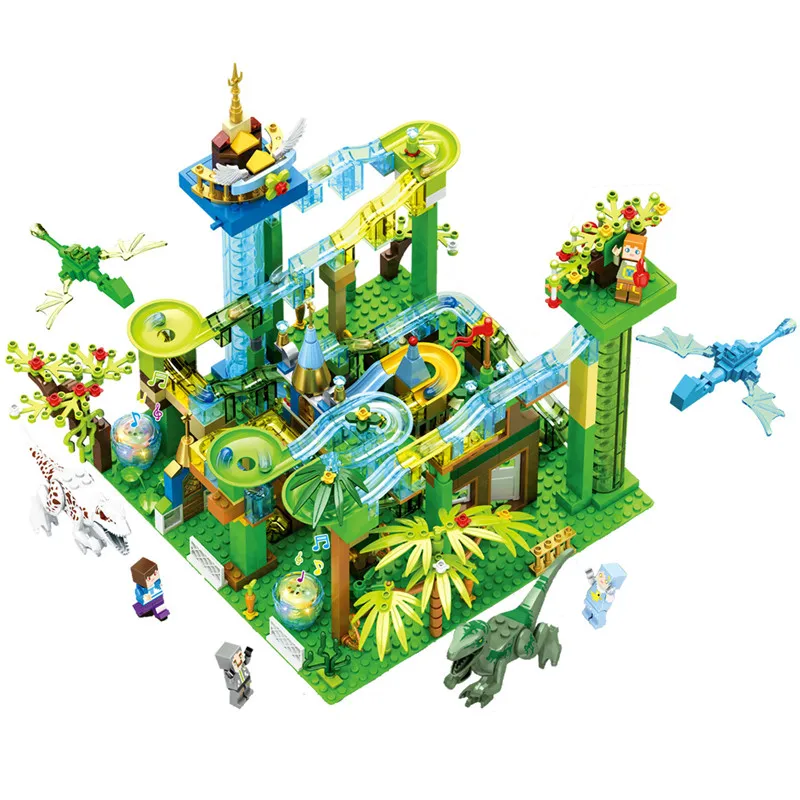 

With Lights Ideas Marble Race Run Electric Spiral Ladder Funnel Slide Track Small Size Bricks Building Blocks Kids Toys Gifts