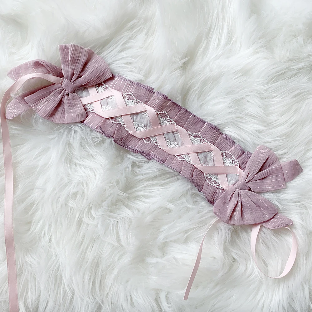 Apron And Headband Супер милое розовое платье принцессы, милое женское платье в стиле Лолиты со средним рукавом, Hanayome платье с кружевной отделкой, фартук и повязка на голову, двухслойное платье с оборками - Цвет: Apron And Headband