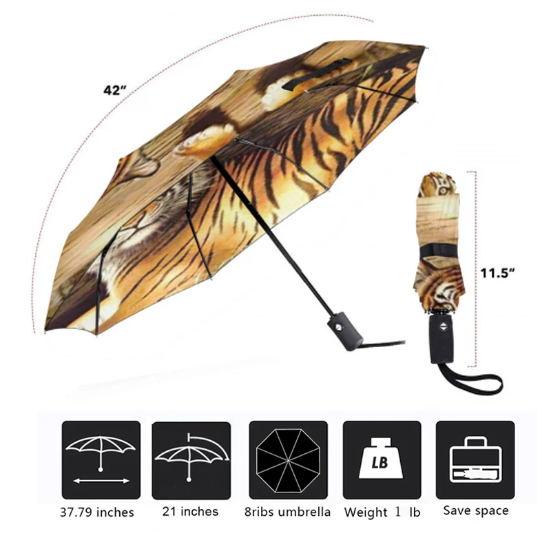 Полностью автоматический зонт с принтом Тигра для девушек женщин дам компактный