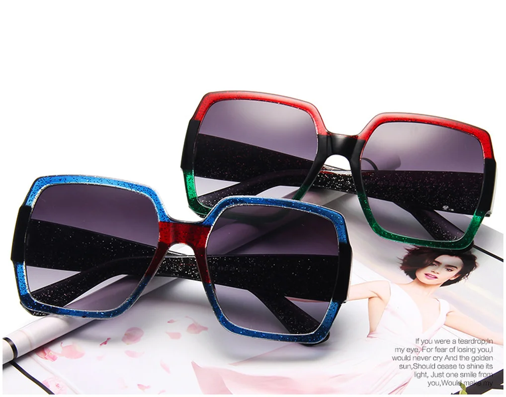

2021 New Trendy Big Square Sunglasses Fashion All-match Colorful Glitter Sunglasses Retro Big Box Men and Women Sunglasses