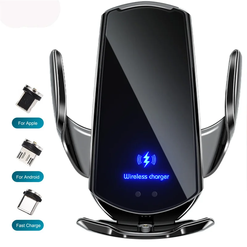 

15W Wireless Car Charger with Infrared Automatic Induction Telescopic Clamp Phone Holder Mount for IPhone Huawei Samsung