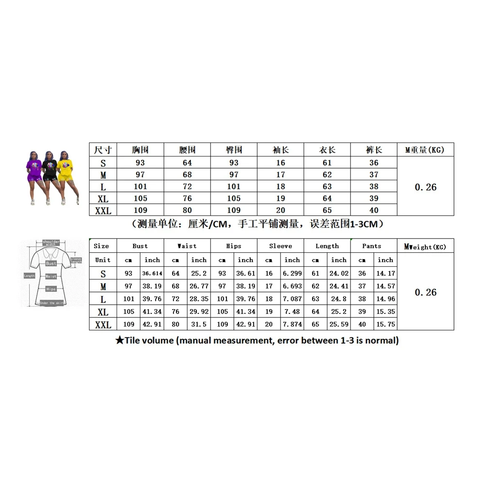 

Sexy Womens Two Piece Sets Short Sleeve Round Neck Top T-Shirts High-Waist Pants Elastic Lip Printed Summer Tracksuit Sets