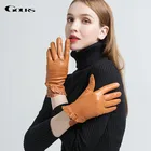 Gours женские перчатки из натуральной кожи, подходят для работы модные светильник коричневый козьей кожи перчатки без пальцев тепло зимой с цветочным обрамлением; Новое поступление GSL054
