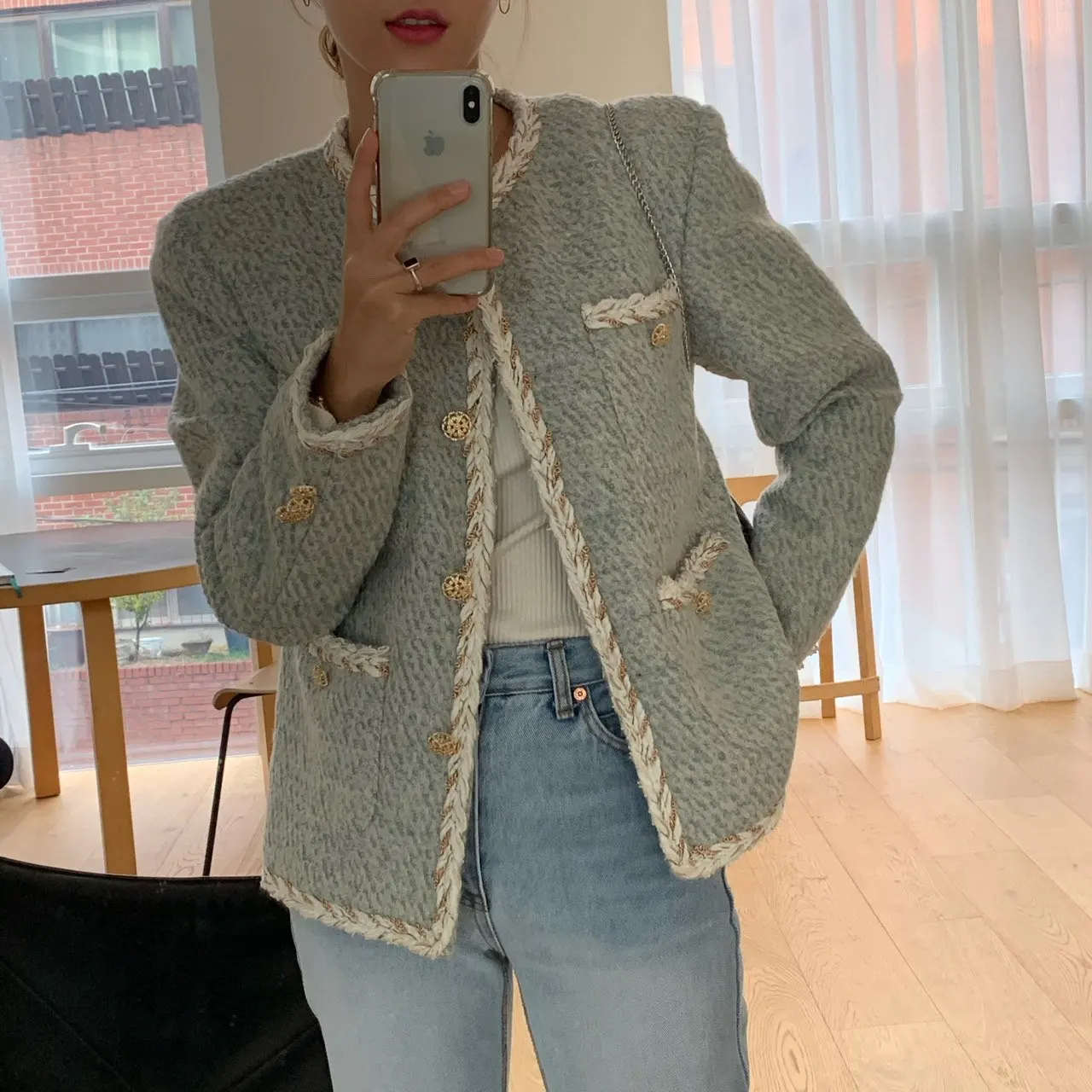 Женское корейское зимнее шерстяное толстое короткое пальто Элегантное