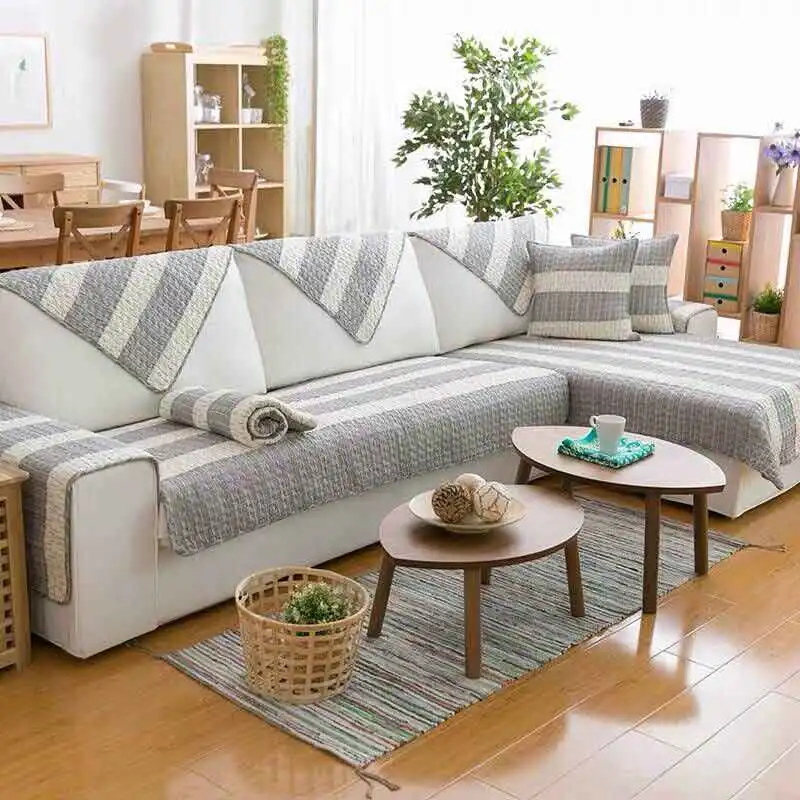 Light gray Полосатый Узор, хлопок, чехол для дивана, полотенце, чехол, плюшевая ткань, диван, современный, нескользящий, для дивана, покрытие, Угловое полотенце, коврики - Цвет: Light gray