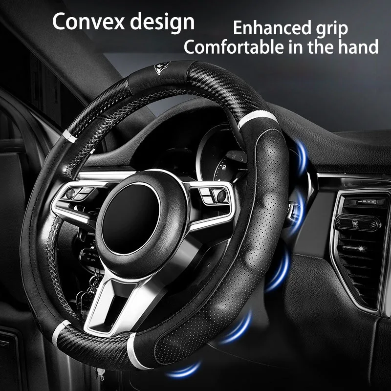 

Car Steering Wheel Protector Car Leather Handle Cover Breathable Non-slip All Seasons Available Feel Comfortable