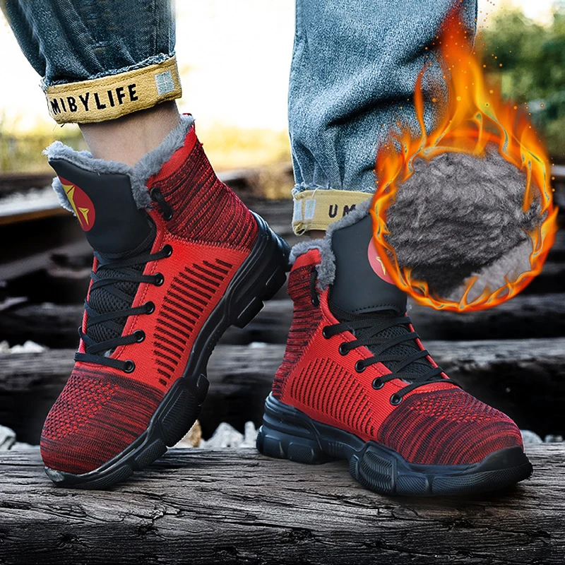 

Mens Winter Boots Outdoor Platform Boots Steel Toe Protective Anti Smashing Work Shoes Men Fluff Safety Shoes Dropshipping