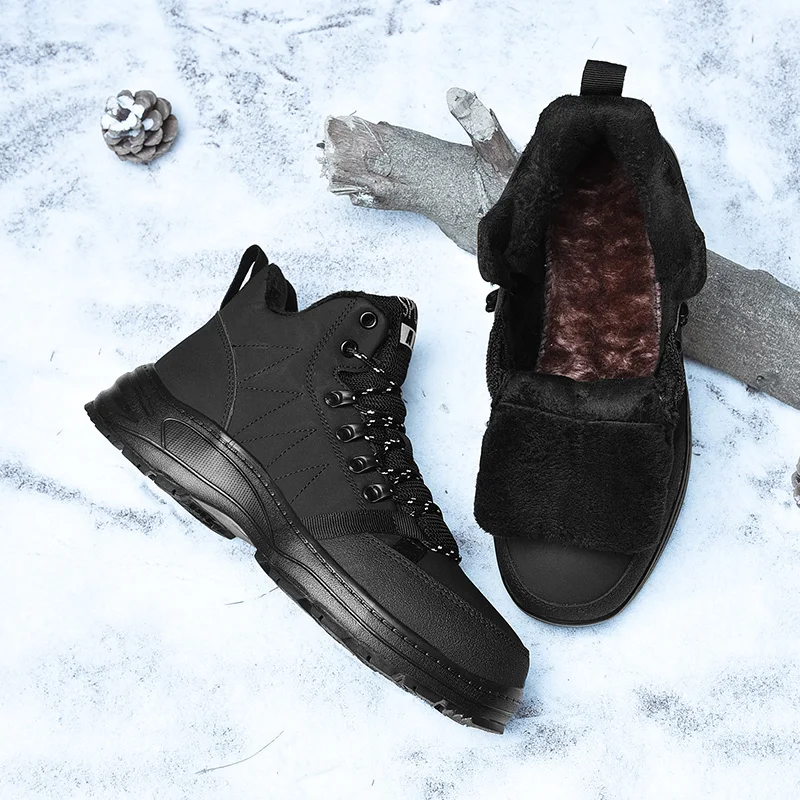 Мужские зимние кожаные ботинки Мужская Рабочая обувь черного цвета Зимние