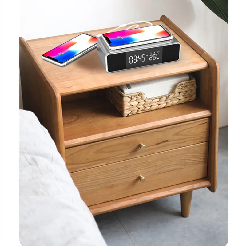 

LED Electronic Alarm Clock Temperature Time Display With Wireless Mobile Phone Fast Charging FM Radio Bluetooth Speaker