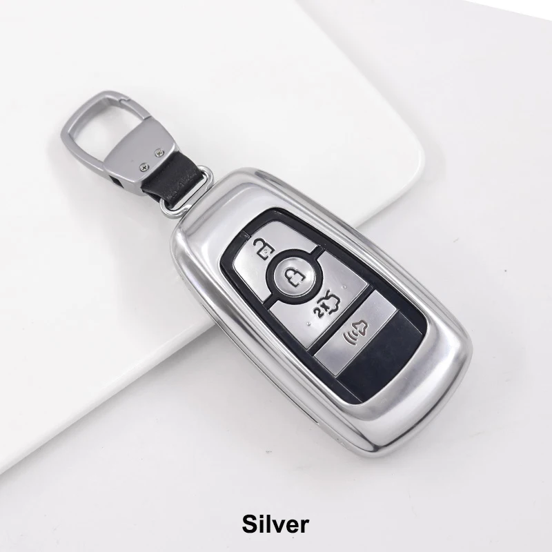 Silver QHCP чехол для ключей, чехол для автомобильного ключа с дистанционным управлением, чехол для ключей, брелок для ключей из алюминиевого сплава, 4 кнопки, подходит для Ford Mustang - Название цвета: Silver