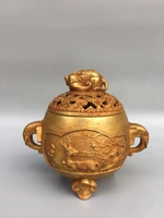 7chinese folk collection old bronze gilt elephant statue trunk binaural three legged incense burner office ornaments town house