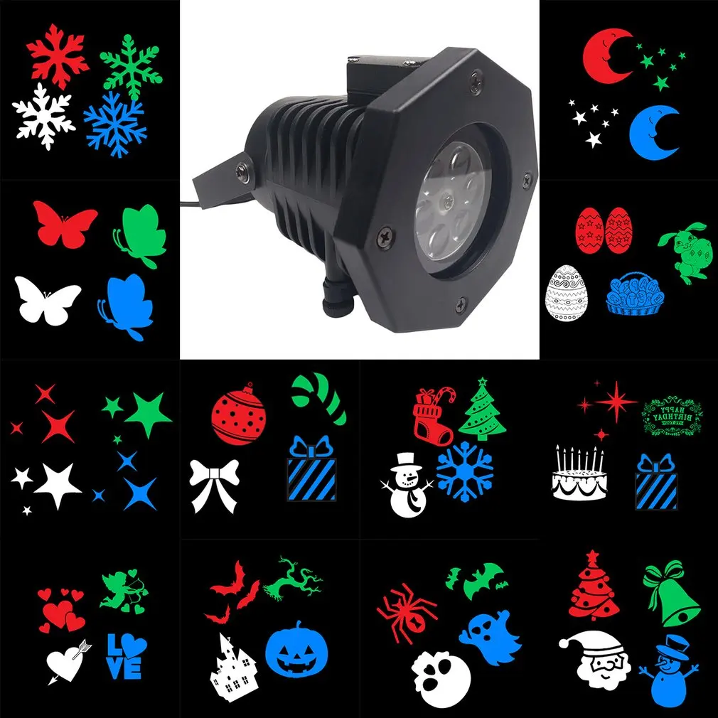 

Outdoor LED Lawn Lamps Laser Spots Projector Waterproof 12 Cards Party Light Christmas XmasSnowflake Lights for Kids Birthday