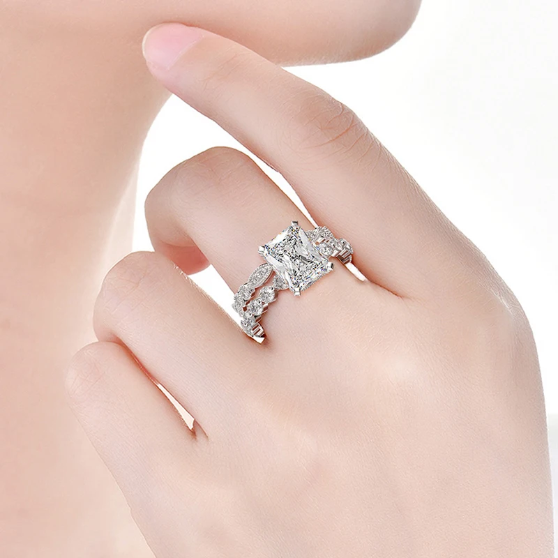 

Knobspin 100% 925 Sterling Silver Wedding Rings For Women 1 Row Full High Carbon Diamond Anniversary Gift Party Fine Jewelry