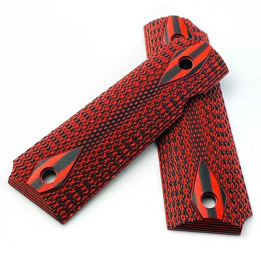 2Pieces Tactics Pistol 1911 Grips Patch Red G10 Grid Stripe Design Custom Grips CNC Material 1911 Accessories