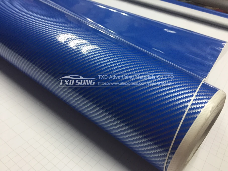 Глянцевая синяя виниловая пленка 2D из углеродного волокна самодельная наклейка
