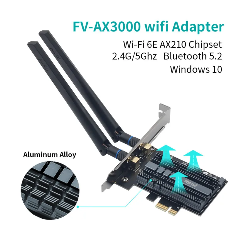 fenvi 3000mbps dual band wireless network card wi fi 6e intel ax210 wifi adapter ax210ngw 802 11acax bluetooth 5 2 for desktop free global shipping