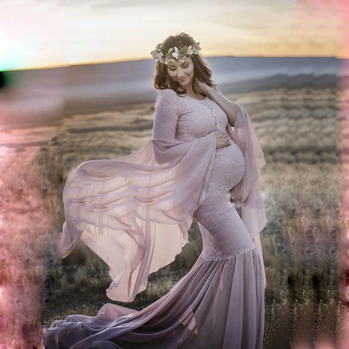Chiffon Women Maternity Photography Dress Floor Length Long Dress for Mother Pregnancy Dress maternity dress for photo shoot