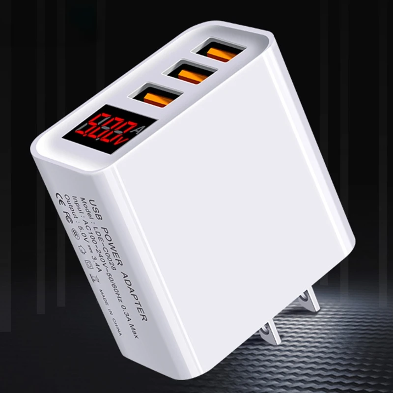 

3 Ports 5V 3.4A USB Wall Charger Multiple USB Portable Display Power Charger for Mobile Phone Tablet PC Smartphones