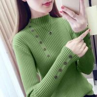 button turtleneck sweater women autumn winter solid knitted pullover female slim sex soft jumper sweaters ladies knit tops