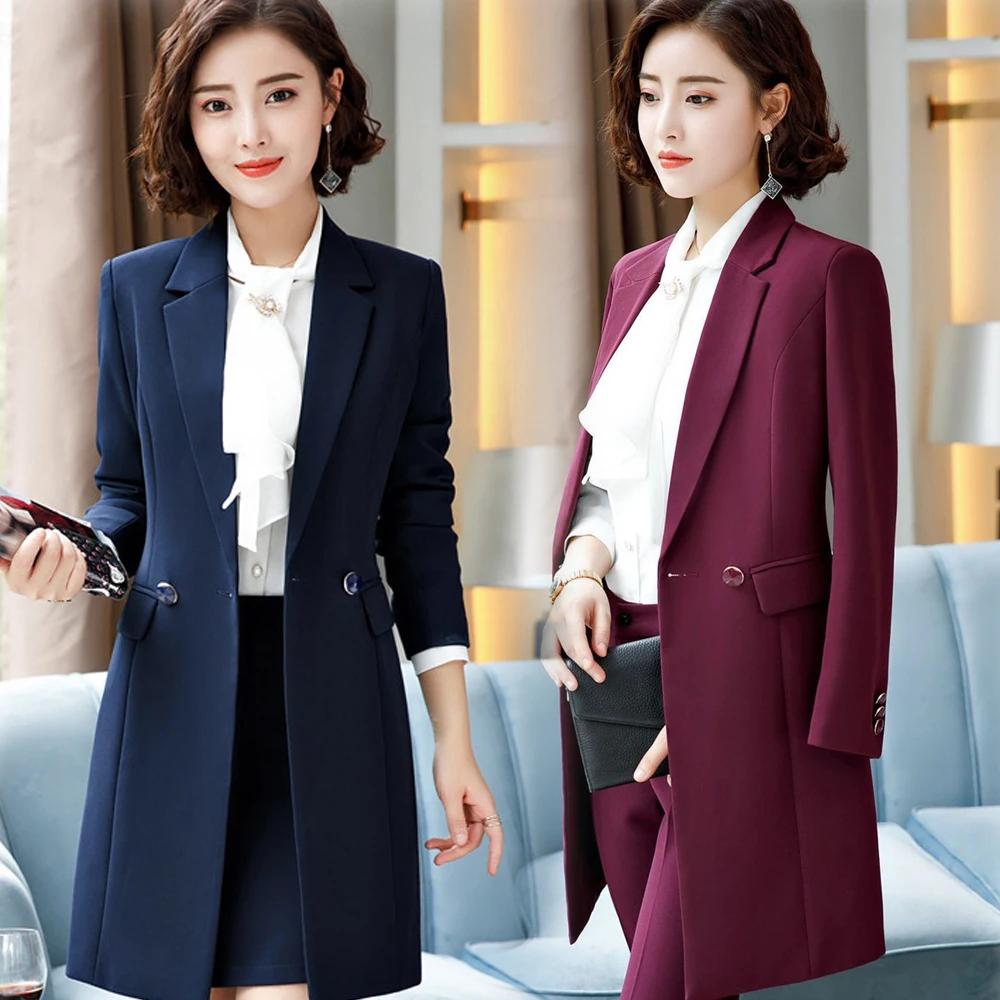 Korean autumn women suits office sets skirt 2 piece set women suit blazer and pants formal suits for suits office sets skirt blu