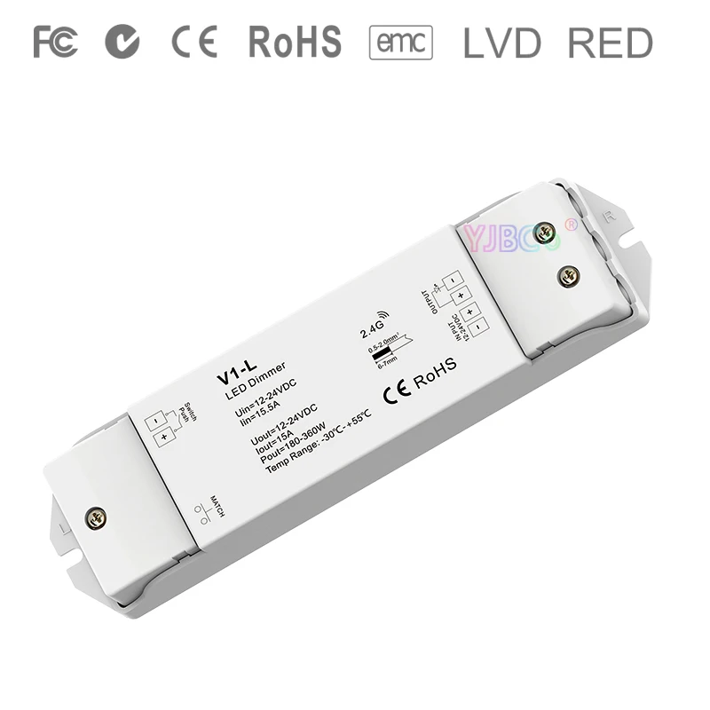 V1-L DC12V-24V 1CH * 15A постоянное напряжение led Диммируемый контроллер Push Dim диммер для