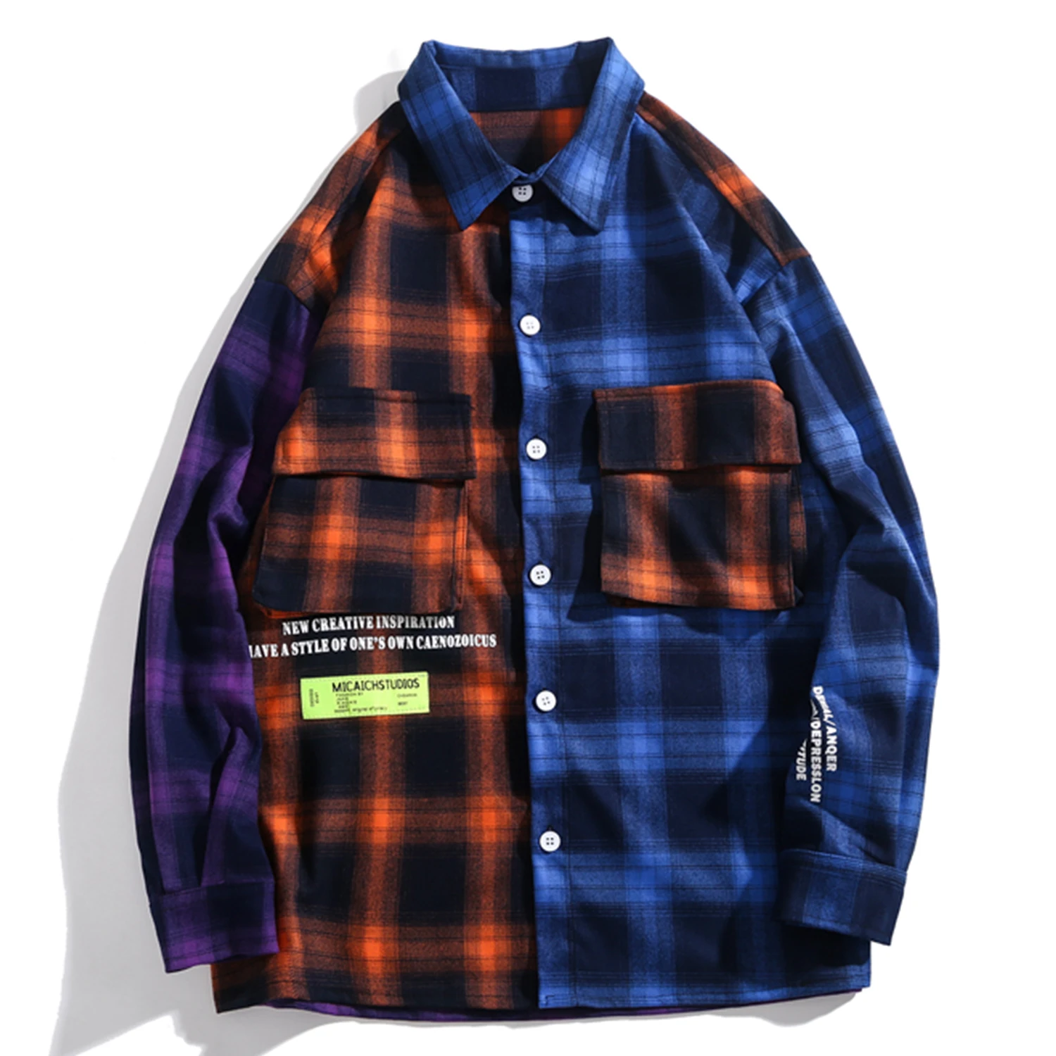 Aelfric Eden хип хоп Лоскутная Клетчатая Мужская рубашка с буквенным принтом 2019 Harajuku